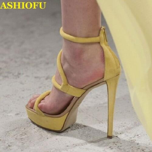 ASHIOFU Handmade Women High Heel Sandals Sexy Platform Ankle-strap Party Prom Summer Shoes Club Dating Evening Fashion Sandals