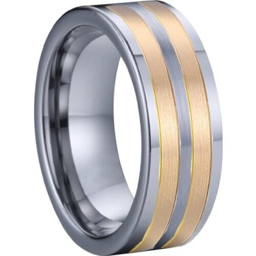Saudi gold jewelry 14k rose gold inlay wedding band tungsten rings for men and women Anniversary Gifts