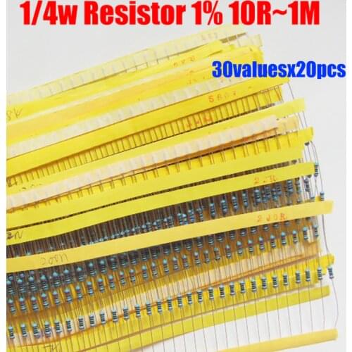 1/4W 0.25W 30valuesX20pcs=600pcs Metal Film 1% Resistor Kit 10R~1M
