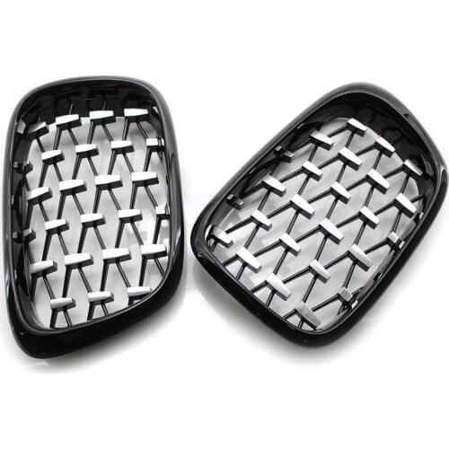 1 Pair Chromed Black Diamond Kidney Grille Replacement for BMW E39 520d 520i Double Slat Sport Style Gloss Black