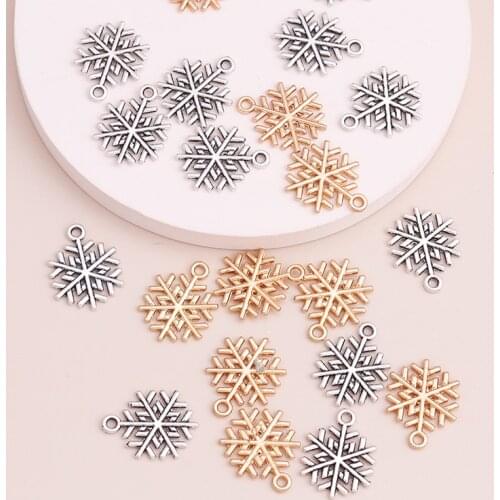 20pcs Two Color Tiny snowflake Pendants for DIY Charms Bracelets Necklaces 20x20mm Making Finding Jewelry