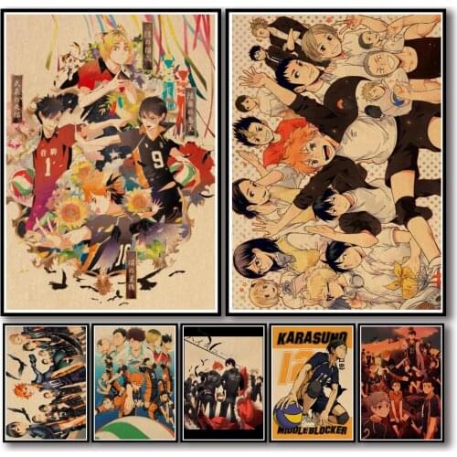27 Designs Anime Haikyuu!! Kraftpaper Poster Cartoon Abstract Art Painting Funny Wall Sticker for Coffee House Bar 1