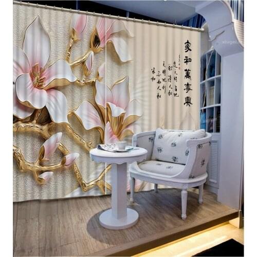 3D Blackout Curtains For Living room Bedding room relief curtain flower lily curtains