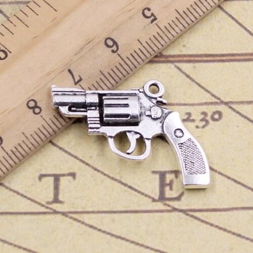 8pcs Charms Pistol Revolver Gun 29x22mm Tibetan Bronze Silver Color Pendants Antique Jewelry Making DIY Handmade Crafts