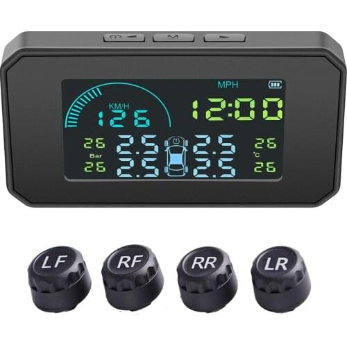 B04 Wireless Car Tire Pressure Sensors Tire Pressure Monitor System TPMS OBD2 HUD Speedometer Solar Tyre Temperature Alarm Clock
