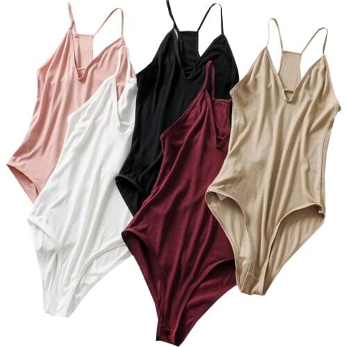 2021 summer Women Bodysuit Deep v neck Strap Leotard Sling halter Siamese Low-cut Rompers Knit Onesies fashion Bustier Siamese