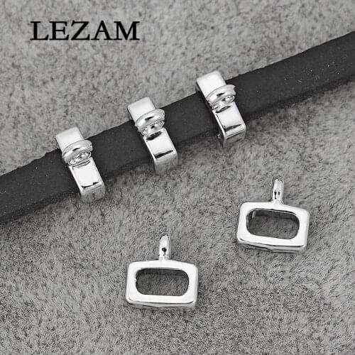 10pcs Shiny Charms Flat Slider Beads Spacer Bail For 6x2mm Cord Bracelet Necklace Jewelry Findings Accessories