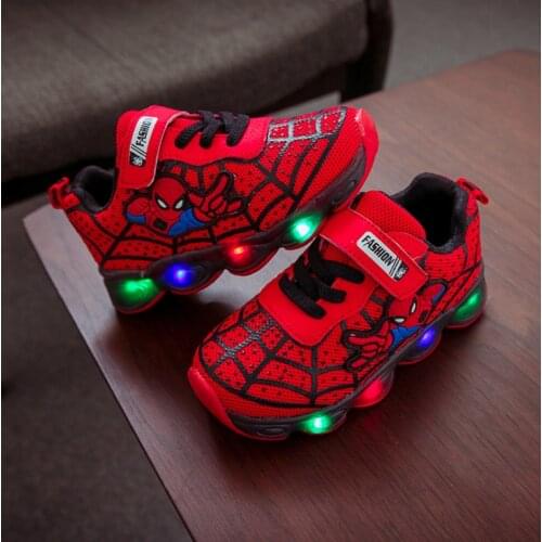 Disney Cartoon Spiderman Childrens Sports Shoes 2021 summer Boys Shoes Breathable LED light sneaker running shoes Size 21-36