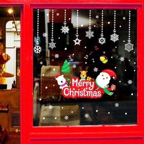 DIY Christmas bear fawn Santa Stickers Shop Window Glass Decor Merry Christmas Decorations For Home Festival Decals