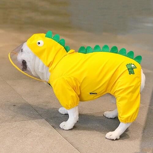 Dinasaur Shape French Bulldog Raincoat Waterproof Clothing for Large Dogs Soft Rain Suit for Corgi Pugs Overalls for Rainy Days