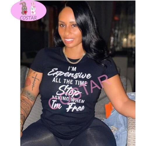 COSTAR Summer Personalized Letter Print Womens T-shirt Summer Loose Large Size Round Neck Short Sleeve