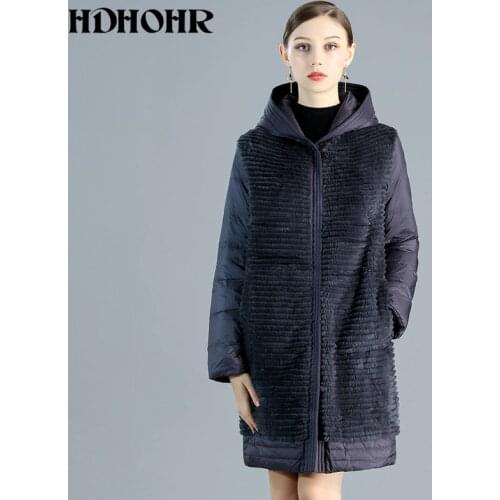 HDHOHR 2020 High Quality Real Fur Coat Women Natural Rabbit Fur Coats With 100% Good Down Double Side Wear Warm Lady Fur Jacket
