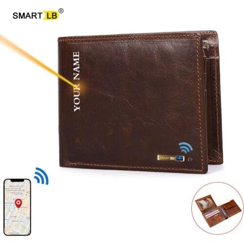 Smart Bluetooth Free engraving Genuine Leather Wallet Short Credit Card Holders Male Coin Pocket Genuine Leather Men Wallets