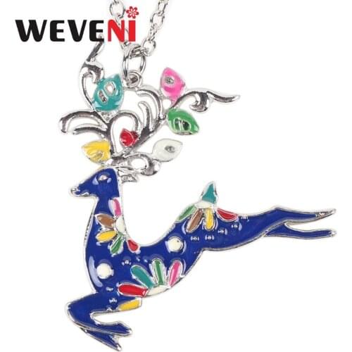 WEVENI Statement Enamel Stag Deer Necklace Pendants Chain Collar Christmas Animal Jewelry For Women Girls Teens Gift Accessories