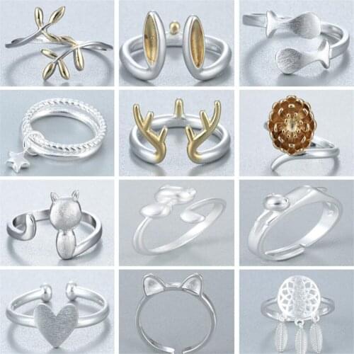 QIAMNI Trendy Heart Flower Star Leaves Open Finger Ring Birthday Gift Rabbit Fish Deer Cat Animal Ring Christmas Party Jewelry