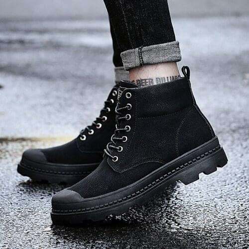 Men Snow Boots Fashion Leather Shoes Ankle Boots Autumn Winter Warm Boots Men Shoes Black high tops Boots Male Casual Shoes