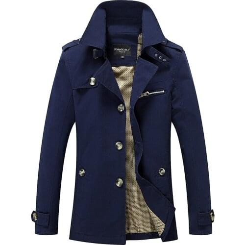 Thoshine Brand Spring Autumn Cotton Trench Men Slim Fit Turn Down Collar Buttons Male Fashion Outerwear Jacket Windbreaker