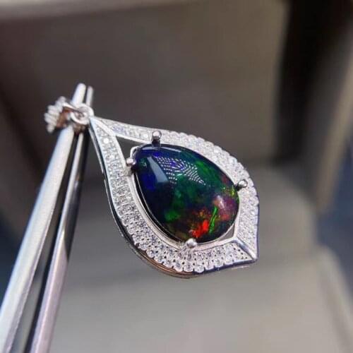 Natural Big Black Opal Gemstone Fashion Ellipsse Pendant for Women Real 925 Sterling Silver Charm Fine Wedding Jewelry