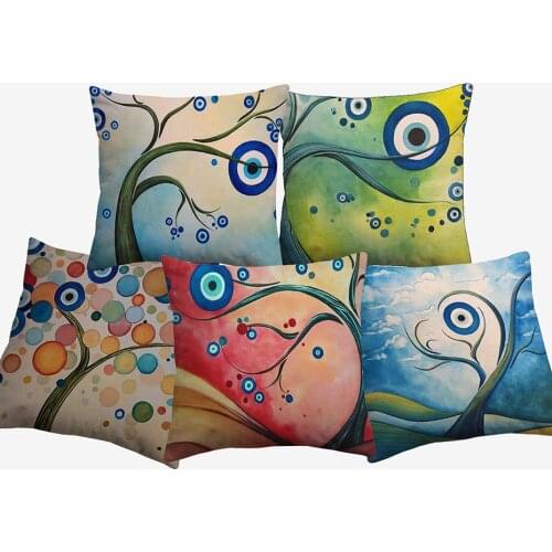 Hand Painting Evil Eye Cushion Covers Arabic Folk Culture Art Cushion Cover Decorative Sofa Linen Pillow Case New