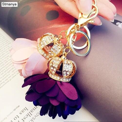 New Rhinestones Crown petals Pendants metal Key Chain Women Fashion Car Key Ring Bag Charms Accessories Party Gift Jewelry K1609