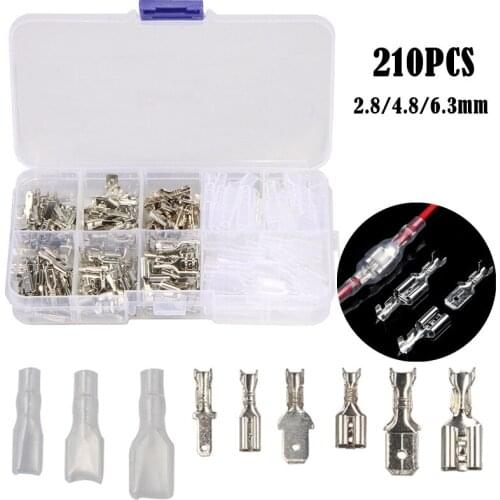 210PCS 2.8/4.8/6.3 Spade Crimp Terminals Male/Female Electrical Wire Crimping Connectors Insulating Sleeve