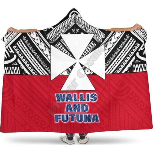 Wallis And Futuna Hooded Blanket Polynesian Design 3D printed Wearable Blanket Adults Kids Various Types Hooded Blanket