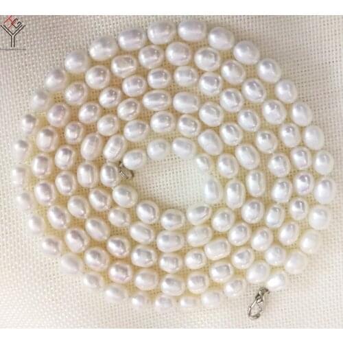 50'' 127cm Women Jewelry necklace 10mm white oval round pearl handmade necklace natural freshwater cultured pearl