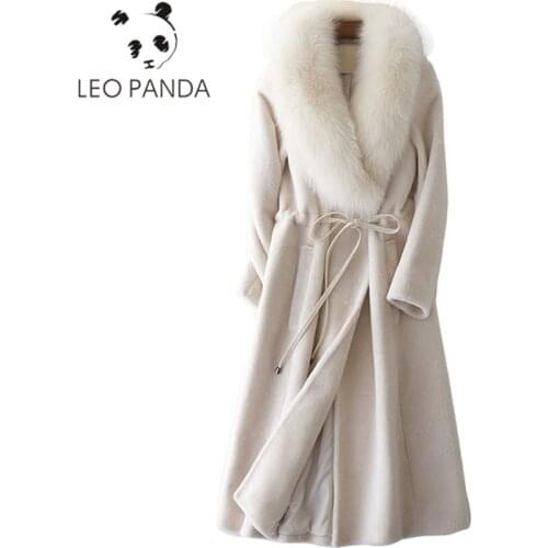 Superior quality Lambswool Coat Real Fur Fox Fur Collor Coat 2019 Winter Women Coat Sheep Shearing Fur Long Korean Wool Jacket