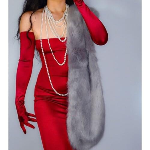 Silk Satin Womens Gloves Female 70cm Elastic Mercerized Pearl Satin Wine Red Extra Long Anti-Sun Party Evening Women Gloves Marr