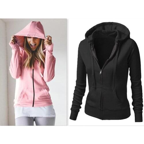 QA1112 Hot selling long sleeve spring hoody coat women black zipper slim jacket female cotton outerwear