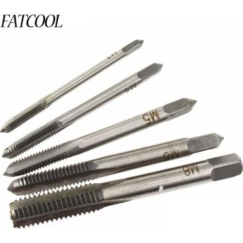FATCOOL NEW 5pcs/Set HSS M3 M4 M5 M6 M8 Machine Straight Fluted Screw Thread Metric Plug Hand Tap Drill Set Hand Tools