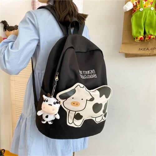 2021 Cow Applique Backpack Kawaii Cartoon 3D Animal Cow Kids Childs Schoolbag Soft Strap Waterproof Travel Bag Boy Girls Mochila