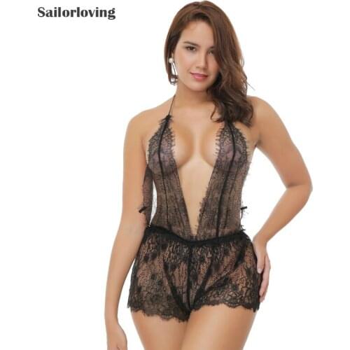 Sailor loving 2018 sleeveless New woman sexy black summer underwear teddies Lace open crotch body suit