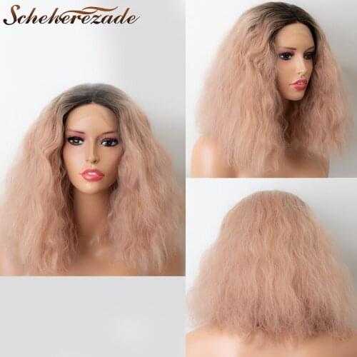Scheherezade Curly Bob Lace Front Wig Synthetic Hair Light Brown Cosplay Synthetic Lace Wigs For Women Ombre Orange Short Wigs