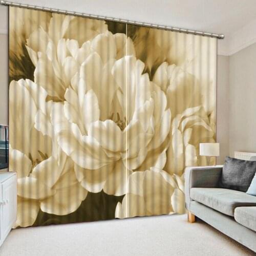 Modern Fashion Curtains Living room Bedroom Blooming white flowers 3D Curtains Blackout Marriage room Drapes Window Curtain