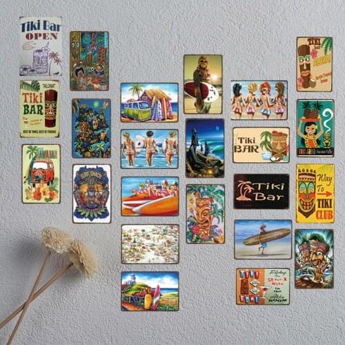 TIKI Bar Surf Sign Metal Signs Summer Beach Shabby Chic Vintage Style Wall Pub Home Art Restaurant Decor Metal Poster DU-3029A