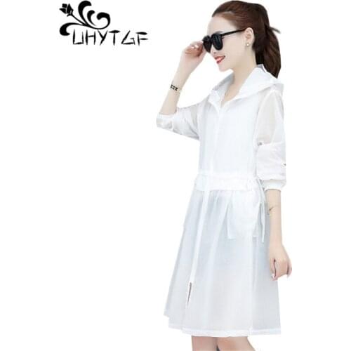 UHYTGF Long Sleeve Beach Thin Sun Protection Clothing Women Hooded Anti-UV Breathable Summer Jacket Casual Plus Size Coat 1392
