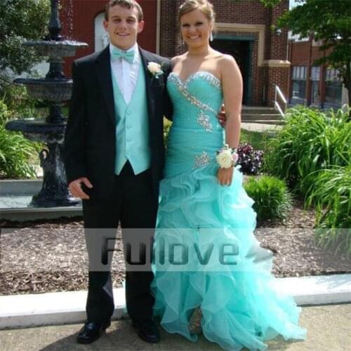 Aqua Crystal Evening Party Dress Long 2019 Sweetheart Beaded Ruffles Formal Evening Party Dresses Prom Gown Robe De Soiree Abiye