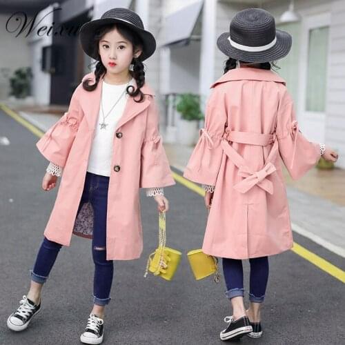 Childrens Windbreaker Coat Spring Autumn Infant Kids Wide Sleeve Bow Princess Trench Jacket Coats Clothes for Girls 6 8 10 Year