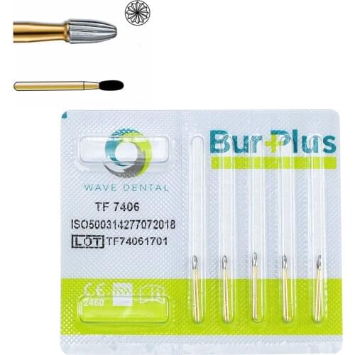 WAVE Dental Gold plated Trimming and Finishing Bur Taper Egg Ball TF 7406