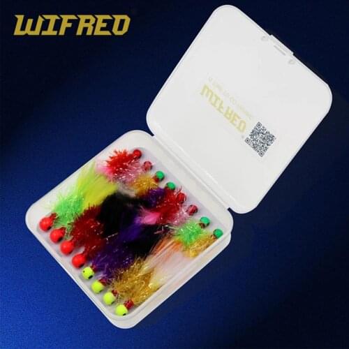 Wifreo 16PCS/Box Mix Mini Marabou Crappie Jig Pan Fish Fishing Jigs Ice Fishing Lures for Bluegill Fishing Hook 6 4 in Lure Box