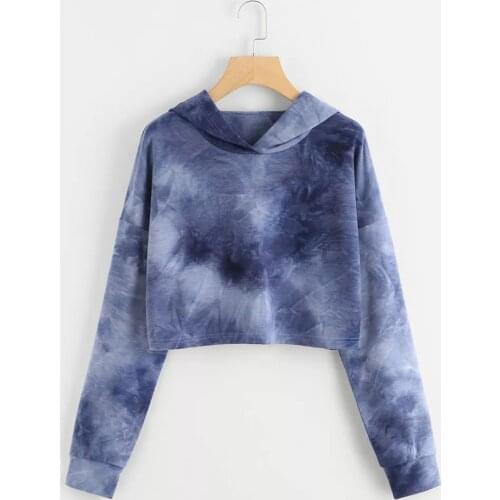 40#Womens Hoodie Tie-dye Printed Patchwork Sweatshirt Solid Long Sleeve Pullover Autumn Sweet Elegant Daily Basic Short Tops