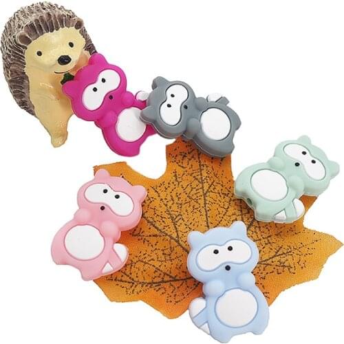 Chenkai 10PCS BPA Free Silicone Raccoon Beads Baby Animal Cartoon Teether Bead For DIY Chewing Dummy Pacifier Chain Accessories