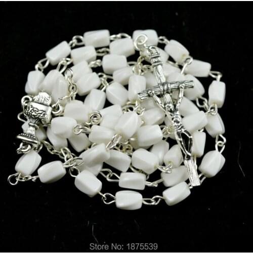 2016 fashion white acrylic bead catholic rosary necklace pray rosary
