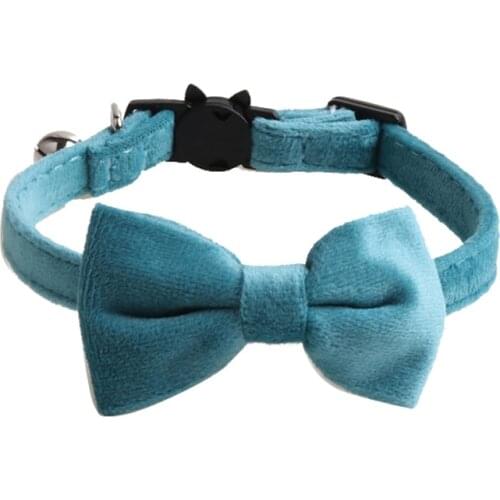 Pets Cat Collar Accessories Velvet Bowknot Puppy Chihuahua Collars with Bell Adjustable Kitten Necklace Safety Buckle Bowtie