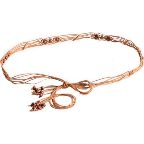 Bohemia Handmade Beads Braided Womens Belt Knotted Tassels Waist Belts 4 Colors Strap fashion Dress Slim Waistband