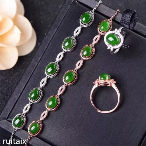 KJJEAXCMY boutique jewels S925 925 pure silver inlay natural jasper bracelet + ring 2 pieces suit xiaoye flower type lady