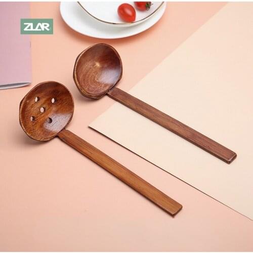 1Pc Wooden Long Soup Spoon Colander Cutlery Utensils for Kitchen Tableware Kitchen Accessories Thicken Wood Spoons