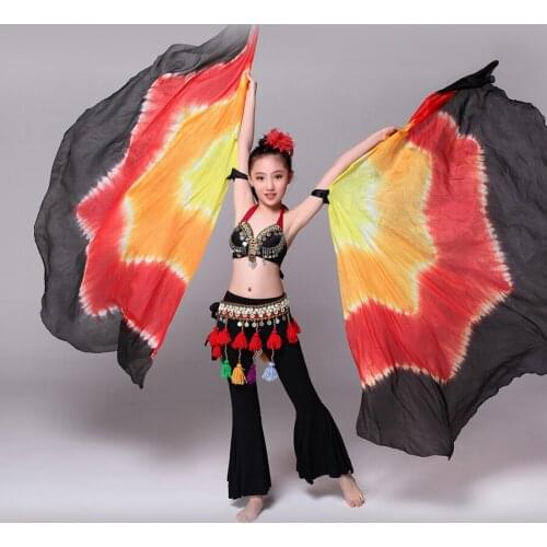 100% Silk Children Girls Isis Wings Dance Props Kids Belly Dance Stage Costume Isis Wings Scarf Viel Fan Free Shipping