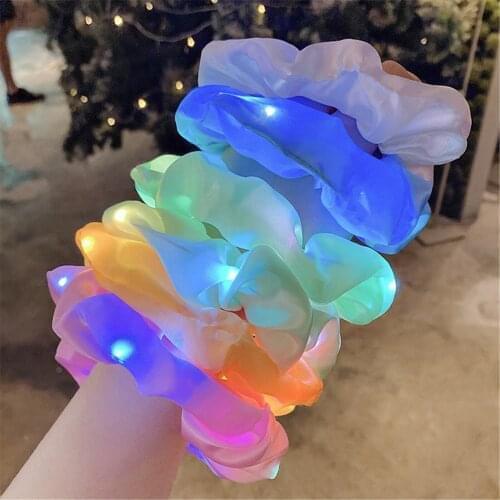 Halloween LED Fluorescent Wrist Band Scrunchie Light-emitting Large Intestine Hair Ring Halloween Headband Hair Accessories